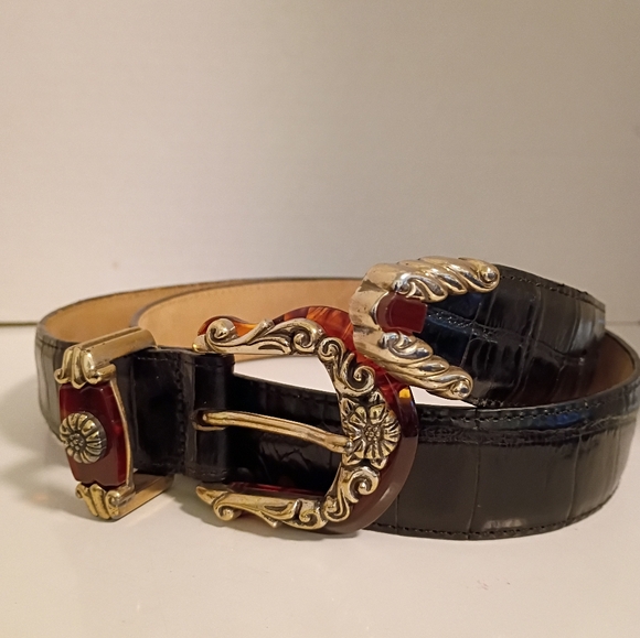 Brighton Vintage Women's Size Large Black Brown Decorative Accent Belt Western - Picture 2 of 11